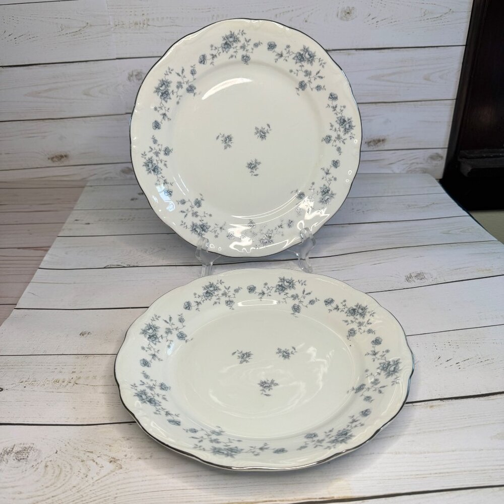 Johann Haviland Blue Garland 10" Dinner Plates Bavaria Germany Platinum Lot of 2